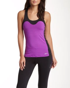 ASICS WOMEN'S PURPLE BLACK SLEEVELESS BUILT IN BRA FITTED TATUM TANK TOP Sz XS - Picture 1 of 3