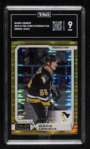 2018-19 O-Pee-Chee Platinum Seismic Gold /50 Mario Lemieux #144 TAG 9 MINT HOF