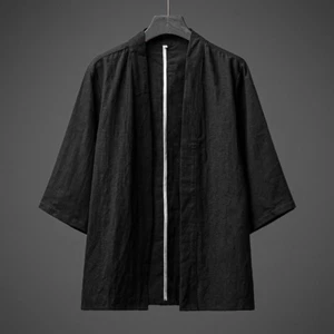 Men Cotton Linen Kimono Open Front Cardigan Jacket Loose Yukata Top Casual Basic - Picture 1 of 18