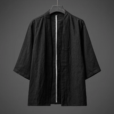 Men Cotton Linen Kimono Open Front Cardigan Jacket Loose Yukata Top Casual Basic - Image 1 of 4