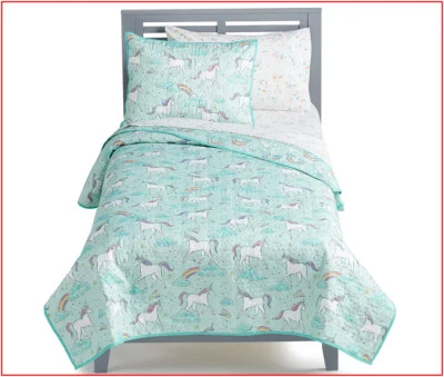 2 Pieces - UNICORN Quilt Comforter & SHAM Set - Unicorns & Rainbows TWIN ❤️NEW❤️ - Image 1 of 4