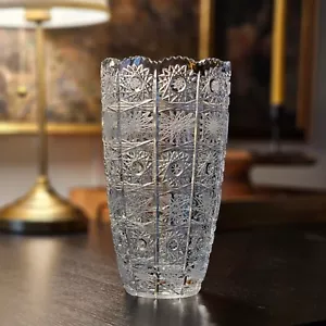 Böhmische tschechische handgeschnittene 9 Zoll Blumenvase Königin Spitze 500er-Pack 24 % Bleikristall - Bild 1 von 9