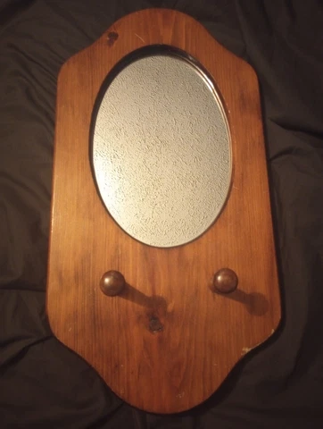 Vintage Wooden Wall Hanging with Mirror and 2 Hat Hangers-10.5" × 20.5" Cover