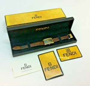 Fendi 500 Quartz Watch 002-723 - Brown Leather Band & Gold Face & Frame w/ Box - Picture 1 of 12