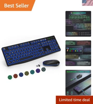 Ergonomic Wireless RGB Keyboard and Mouse Combo - Quiet Click, USB Plug & Play - Image 1 of 4