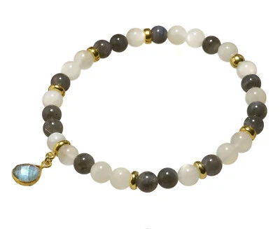 Mondstein - Labradorit Armband Stretch Perlenarmband DD013 - Bild 1 von 2