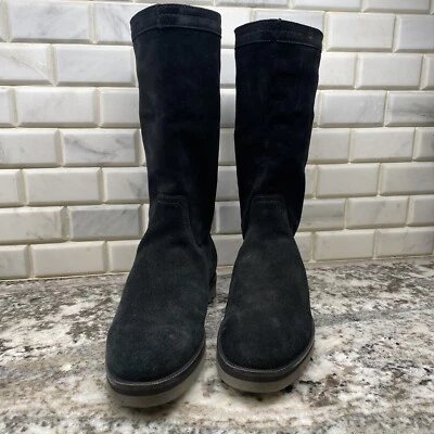 $595 Aquatalia Black Suede Sherpa Lined Weatherproof Boots Women 7 Made In Italy - Image 1 of 4