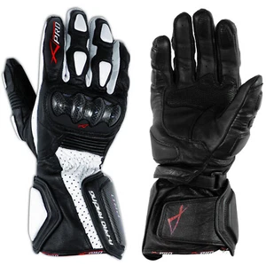 Professionelle Leder Handschuhe Motorrad Touring Fingersafe Protektoren weiß - Zdjęcie 1 z 8