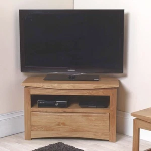 Eck TV Standschrank mit Schublade Massivholz Wohnzimmer Möbel - Halbmond Eiche - Bild 1 von 3