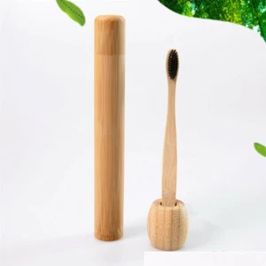 Natural Bamboo Toothbrush Case with Bamboo Toothbrush A Kit Balck Soft Bristles - Picture 1 of 17
