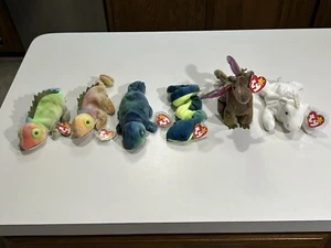 Ty Beanie Babys 6er-Set mit Etikett Iggy x2 Regenbogen Hissy Scorch Mystic - Bild 1 von 4