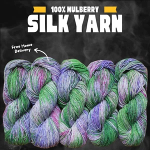 3 x 100 grams Hanks - Fingering Weight Silk Yarn - 600 Yards - Multi Color 1 - Picture 1 of 1