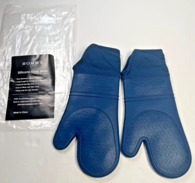 Guantes de horno profesionales de silicona HOMWE (2) forro acolchado extra largo azul Foto 1 de 4