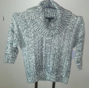 Damen Pullover Medium Silber Pailletten Wasserfallausschnitt 3/4 Ärmel Strick Onyx Weiß INC - Bild 1 von 4