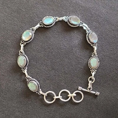 Natural Labradorite 925 Sterling Silver Handmade Bracelet 8 inch Gm 11 For Gift - Image 1 of 4
