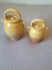 Two French vintage yellow/beige glaze Gargoulettes water holding pots with lids.
