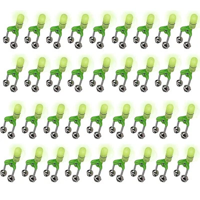 Paquete de 40 LED Alarma de Cebo de Mordedura de Pesca Nocturna 2 Campanas Luz Punta de Varilla Clip Anillo de Alerta Foto 1 de 4