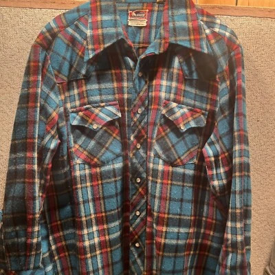 Винтажная клетчатая рубашка Big Smith; жемчужная застежка 100% акрил 16 1/4–33 (w) - Изображение 1 из 4
