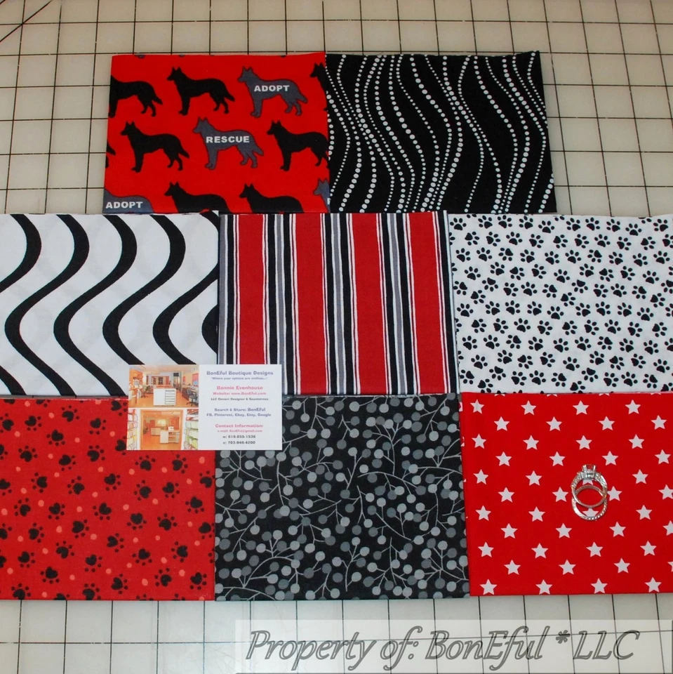 BonEful Fabric COTTON QUILT LOT B&W Red German Shepherd Dog Puppy RESCUE Paw Dot - Image 1 of 4