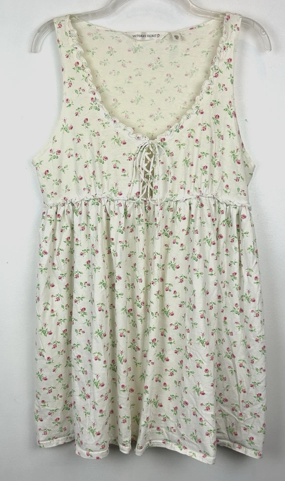 Vintage Victorias Secret Babydoll Nightgown Medium Cotton Floral Cottage Core - Image 1 of 4
