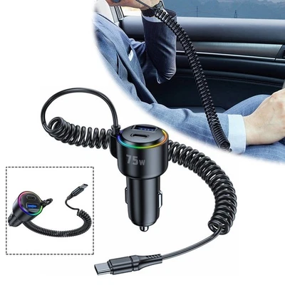 High Speed 75W Car Charger with USB C and USB A Ports for Family Travel - Image 1 of 4