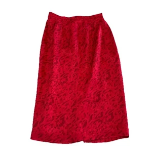 Unbranded Vintage Red Silk Leopard Print 6P Skirt Knee Length - Picture 1 of 7
