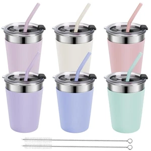 6 Pack Kids Cups with Straws and Lids, 12oz Unbreakable Stainless Steel Cups ... - Picture 1 of 7