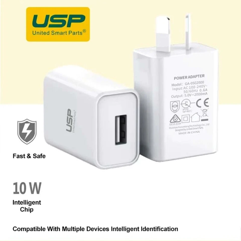 USP MPA-6972475750435 10W USB-A Fast Wall Charger White Intelligent Chip Sma...