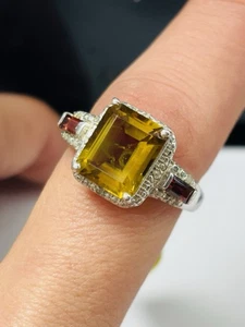 TJC Ring Silber, Citrin, Granate und Diamanten UK Größe S Neu - Bild 1 von 6