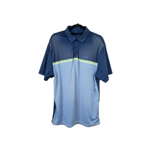 Under Armour Golf Poloshirt Herren Größe L Blau HeatGear Kurzarm Gestreift - Bild 1 von 19