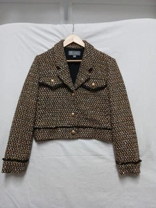 Jason Bolden Black & Gold Tweed Crop Jacket M Old Money Glam Preppy Academia - Picture 1 of 10