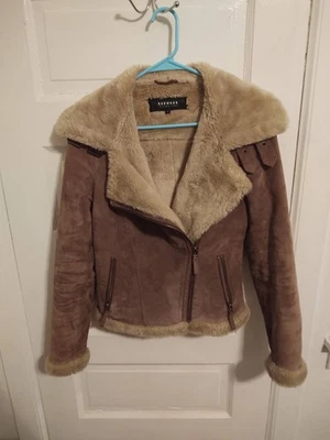 Womens leather jacket Oakwood Size S Brown faux fur aviator bomber - Photo 1/4