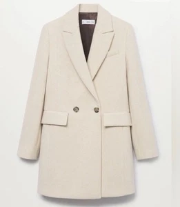Mango Wool Double Breasted Blend Coat, Oatmeal Color, Size S - Picture 1 of 11