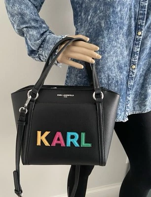 Karl Lagerfeld Paris Black Shoulder Crossbody Bag Satchel Block Logo NEW - Image 1 of 4