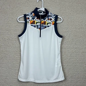 Polo de golf Callaway Top para mujer S blanco estampado geográfico bloque Opti Dri sin mangas cremallera - Imagen 1 de 16