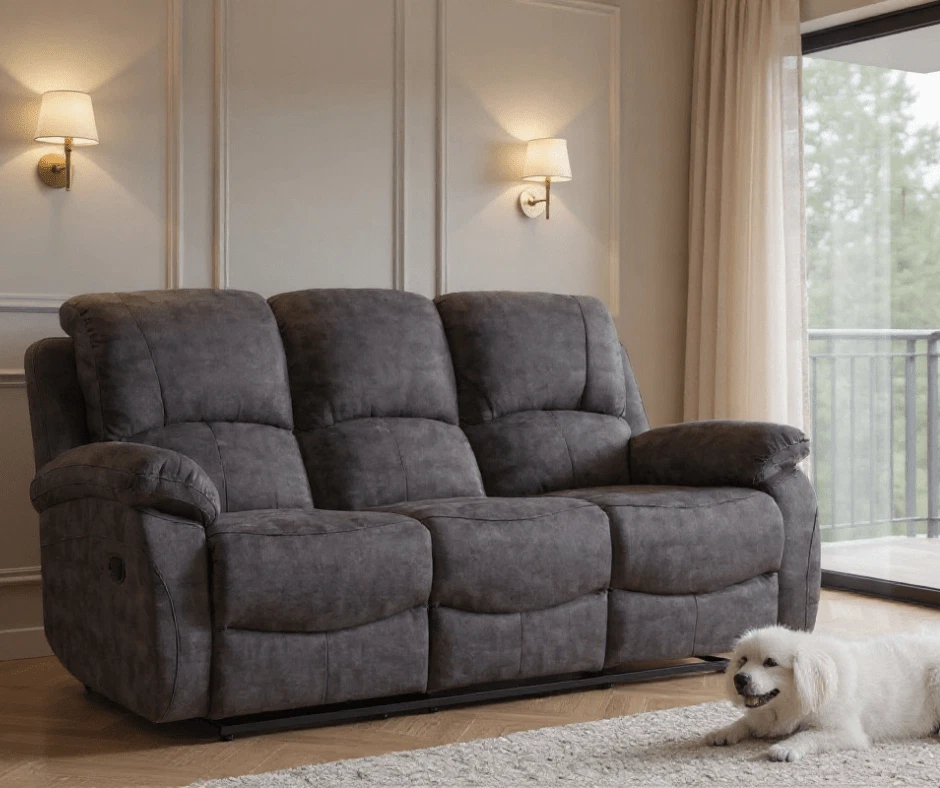 Grey Fabric Suede Recliner Electric Sofa Collection 3+2+1 Suite - Image 1 of 4