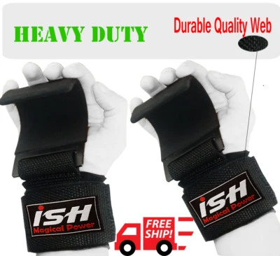 ISH SPORTS Weight Lifting Straps Power Training Gym Hook Grips Gloves Wrist Support Lift