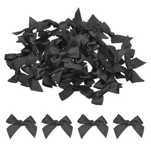 Black Mini Fabric Satin Ribbon Flower Bows Craft DIY Wedding 50 Pieces - Picture 1 of 6