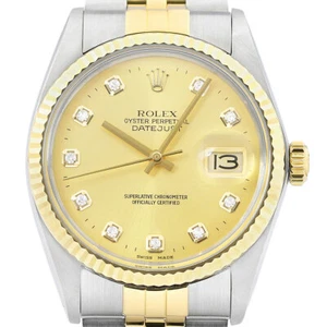 Rolex Mens Datejust 16013 Champagne Diamond Dial 18K Gold SS Watch w/ Rolex Band - Picture 1 of 7