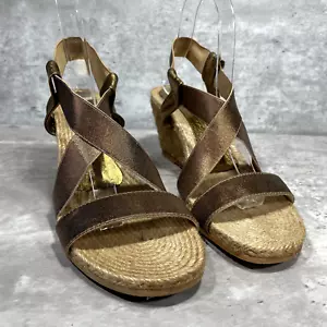Eric Michael Sandals Slip On Wedge Heel Espadrilles Gold Metallic EU 40 US 9.5 - Picture 1 of 14