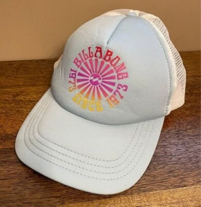 Billabong Light Blue Rainbow Logo Meshback Snapback Trucker Baseball Hat Cap EUC - Picture 1 of 4