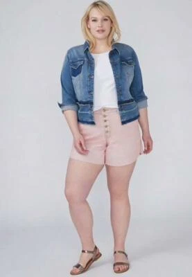 Pantalones Cortos LANE BRYANT ~ Nuevos con Etiquetas Plus 16 ~ Melocotón Vintage Lavado BOTÓN-MOSCA DENIM 1X 2X Foto 1 de 3