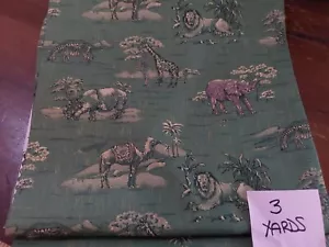 Classic Cottons 2001 Quilting Fabric Green Jungle Lion Elephant 3 Yards Sewing - Picture 1 of 1