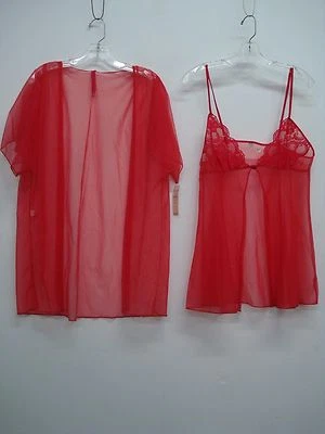 USA Made Nancy King Lingerie Baby Doll Top & Jacket Pajamas Small Red #357C - Image 1 of 3