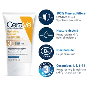 Hydrating Mineral Sunscreen SPF 30 with Sheer Tint, Tinted Mineral Sunscreen ... - Picture 1 of 12
