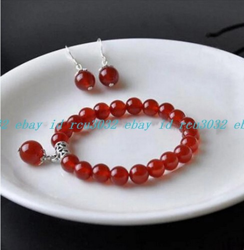 VALENTINO Nuovo Bracciale Pietre Rotonde Giada Rossa Naturale 10 mm 7 5"" + Set Orecchini AAA