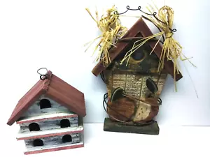 2x Mercado de granjeros rústico envejecido granero granja casa para pájaros y percha colgante - Imagen 1 de 9