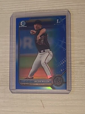 2022 Bowman Chrome Draft Jacob Miller 1st Prospect Blue #/150 Marlins - Image 1 of 4