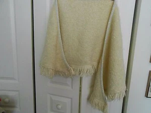 BONE AND SILVER TRIANGLE SHAWL WITH FRINGE, LOOPY BODY - Picture 1 of 3