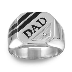 Contemporary LUXURY fathers Day Stainless Steel Diamond Ring Sizes 8-13 0.05CTW 